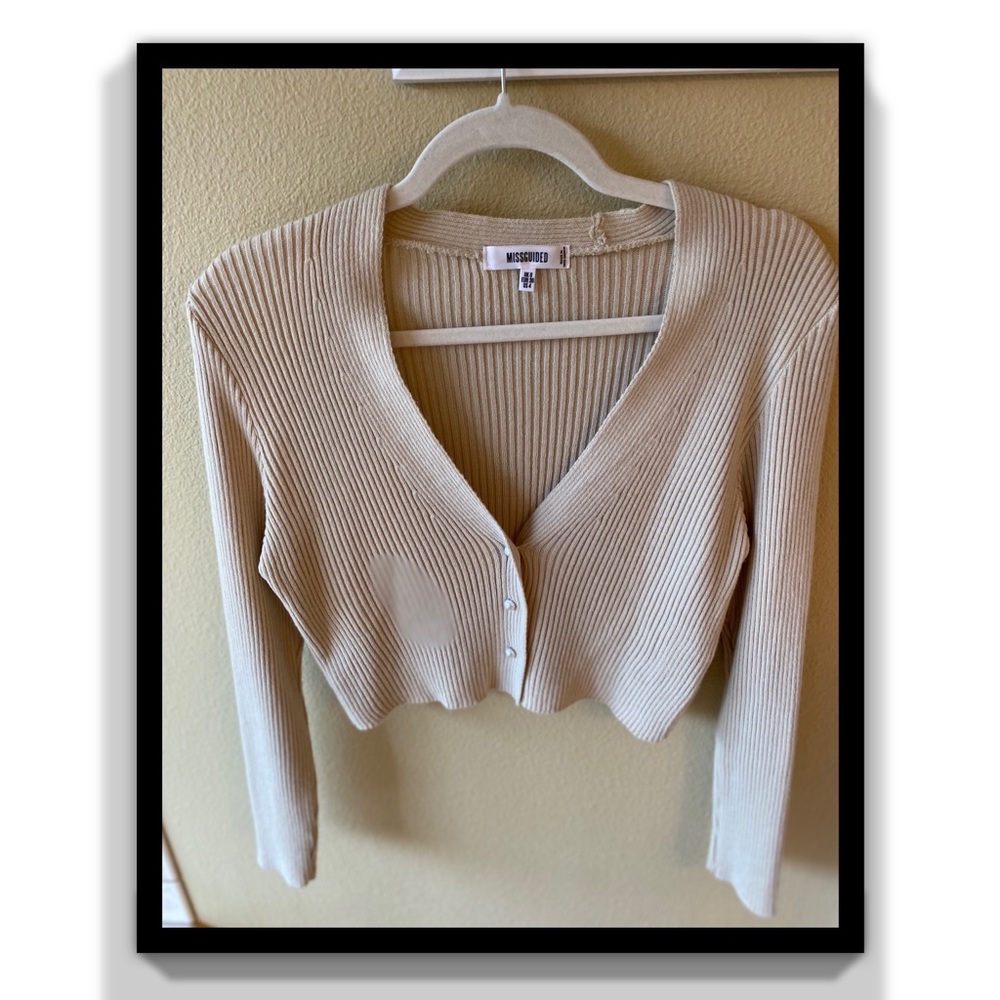 Tan ribbed crop sweater/cardigan